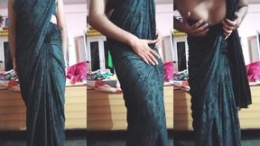 indian gay crossdresser gaurisissy looking hot in black saree