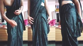 indian gay crossdresser gaurisissy looking hot in black saree