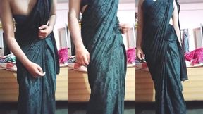 indian gay crossdresser gaurisissy looking hot in black saree