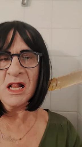 Dildo training for old slut