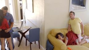 ”Kinky step sister Gina Valentina seduced stud step brother in front of step dad”