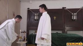 Old priest lets twink lick his big cock and fucks him
