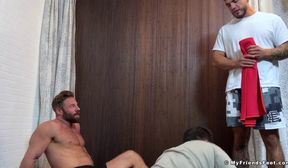 Hunks get into a steamy yoga session with a foot worship