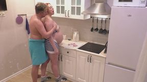 Pregnant Neighbor Sucks My Thick Cock Deep in Kitchen While Husband Works