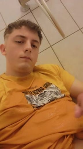 Cute boy pisses in his face and cums