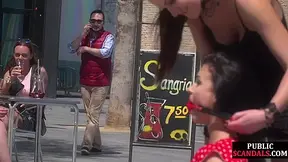 Submissive Darling exposed outdoor in public by domina