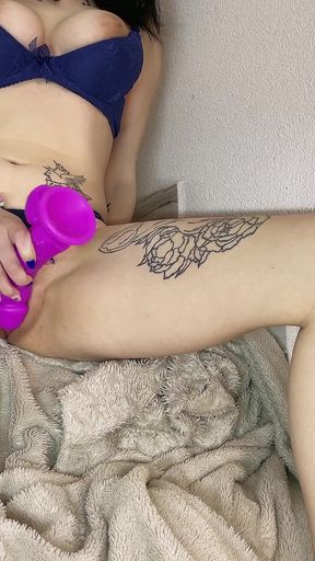 Brunette Orgasm on the Stairs