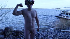 Flex and Jerk off by the Lake