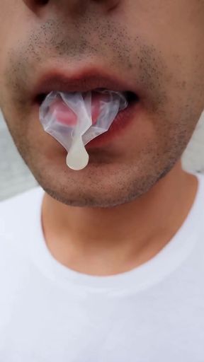 I Found Used Condom at Car Park so I Eat Cum, Chew It and Use Condom Like Bubble Gum