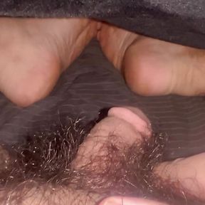 Playing with my small hairy Arab cock and Big sweaty feet Fat Chubby Precum