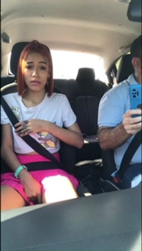 Whore can't stand it and pleasures her pussy in Uber with a vibrator