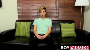 Adorable twink is interviewed and then he takes a big toy