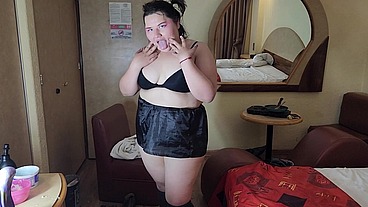 I show my big ass in sexy clothes and give my man a rimjob until he cums on my face
