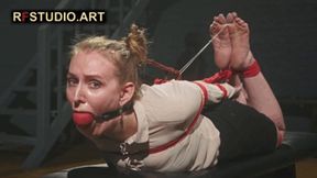 Katrina - The Secretary in Tight Hogtie with Red Ropes and Huge BallGag (FULL HD MP4)