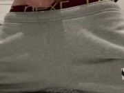 Lad in trackies strokes his dick and cums on floor