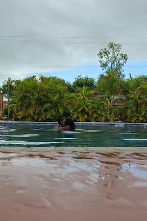 Sperm Floating in the Pool, Hard Sex in the Water, Double Orgasm