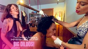 Duda Leal and Madam Oli fucking a submissive slut with big dildos (1080 EN-sub)
