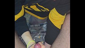 Hockey milf sucks cock on her knees
