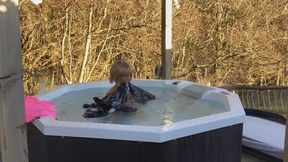 Winter inflatable fun in the hot tub!