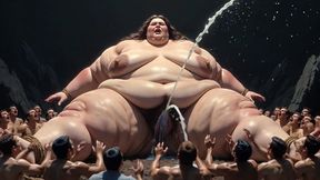 Huge Obese Giantess Tied Up - Tiny Men Crawling Into Her Dripping Pussy