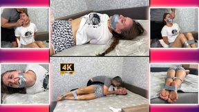 Mouth Stuffing with Socks Bound Girl Struggles With Gag 4K - Bondage - Soles - Tape Gag - Wrestling - Foot Fetish - Embarrassed Girl - Ass Worship - Mouth Fetish - Nose Pinching - Breath Play - Gag Talk