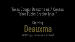 Deauxma, the mature Census taker, plays with Brooke Tyler's huge tits