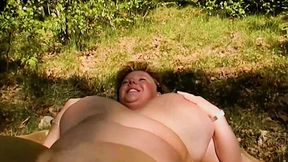 Plump German lady massaging her bare pussy&#x270C; in the forest