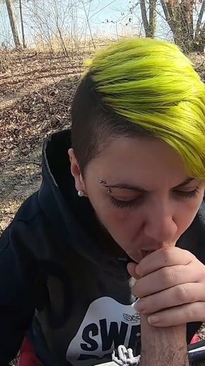 Outdoor blowjob at the lakes with cum in mouth and swallowing
