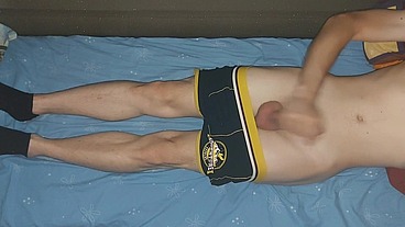 Hot Student in Black Boxers Cums After Classes