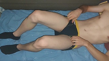 Hot Student in Black Boxers Cums After Classes
