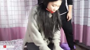 Cute Asian Bound In Gray Sweater
