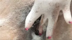 Hairy pussy slut gets stimulated by fingering herself