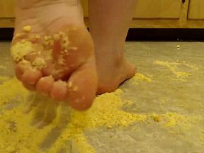 Dreena Rogue Crushing Tiny Hard Corn Muffins with Her Strong Feet