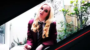 Young babe gives a blowjob to an older guy and swallows every drop of cum from a condom