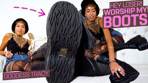 Come and lick my club boots clean! ( Boot Humiliation with Goddess Tracy ) - FULL HD wmv