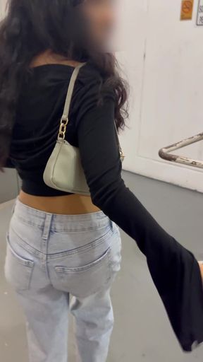 Latinas show off their cute boobs in a public setting