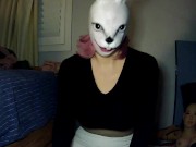 Bunny May Pt1! Female masked girl plays around with her white rabbit mask and her rubber body!