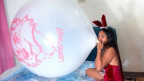 Looner Camylle Blows To Pop Huge Looner Wolf Balloon