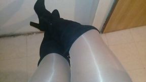 Shiny Pantyhose boots and walk