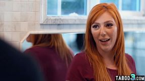 Redhead BBW MOM stepmom Lauren Phillip deepthroats and mounts big cock