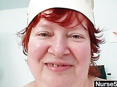 Ugly redhead mom toys her hairy pussy