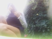 OUTDOOR! relax time in a public garden, without panty, and pee on the grass