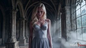 the sweet lady was very shy; she was too embarrassed to spend the night at the tavern, so she went to an abandoned church nearby. she asked me to stay with her and comfort her with his giant penis.[ai