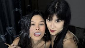 Blowing smoke into my friend's mouth
