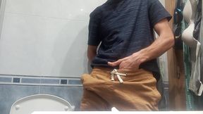 The Guy with the Huge Cock so Fat in His Pants, He Unloads It with 5 Jets of Semen in the Air