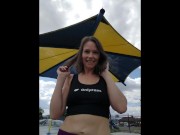 OF girl public at the Water Park Playground