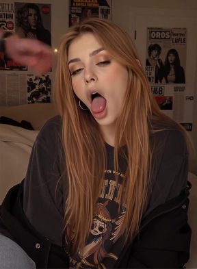 Red-haired babe with fake tits gets a tit-fuck