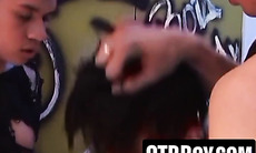 Bottom twink gets double teamed by two tops