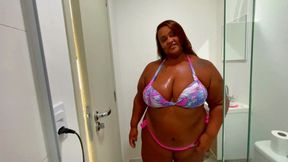 Big Brazilian BBW is in the shower trying to clean her dirty parts, she is so fat she cannot clean herself
