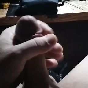 Solo masturbation thick white cock, jerking off on couch at night